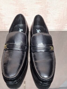 Men's Black Leather Slip-On Loafers with Gold Accent